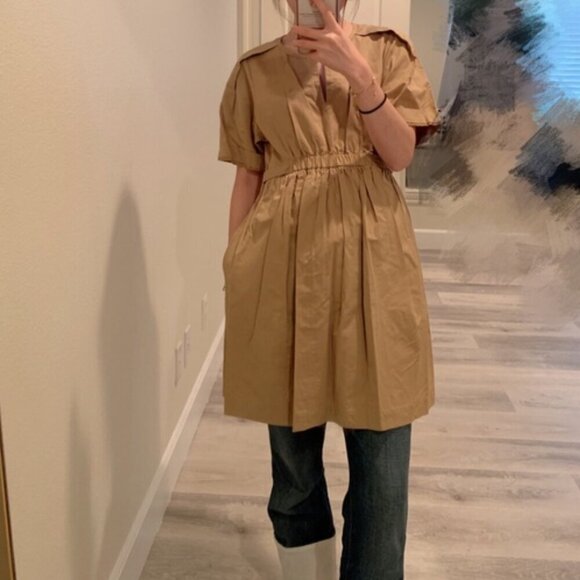 3.1 PHILLIP LIM Dress 2 Khaki Cotton Twill Short Sleeve Minimalist Neutral Trip - Picture 3 of 12